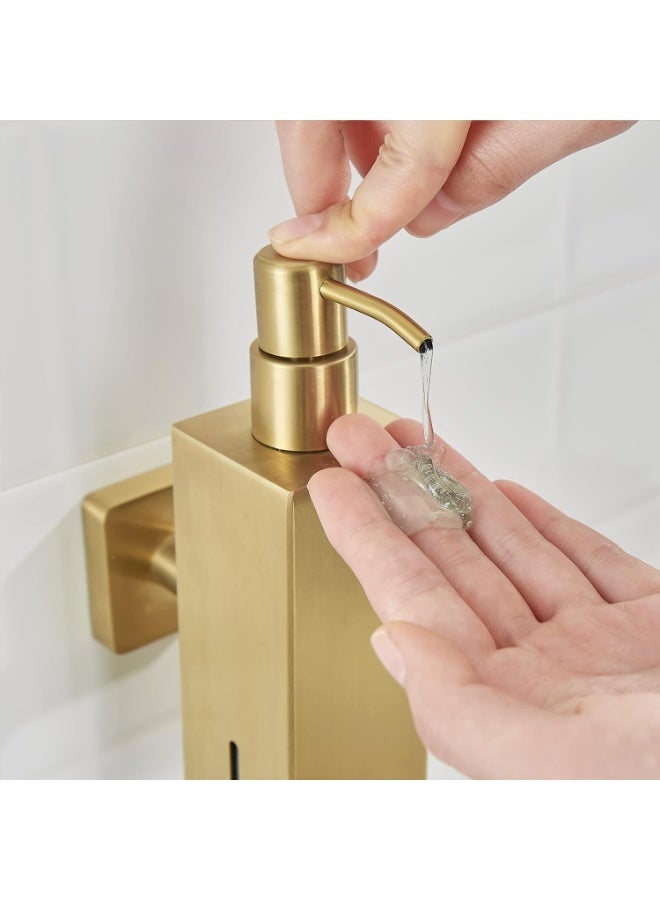 ALMiftah Gold Soap Dispenser 250ml | Wall Mounted Stainless Steel Liquid Soap & Shampoo Dispenser | Square Hand Sanitizer, Shower & Dish Soap Holder - Image 4